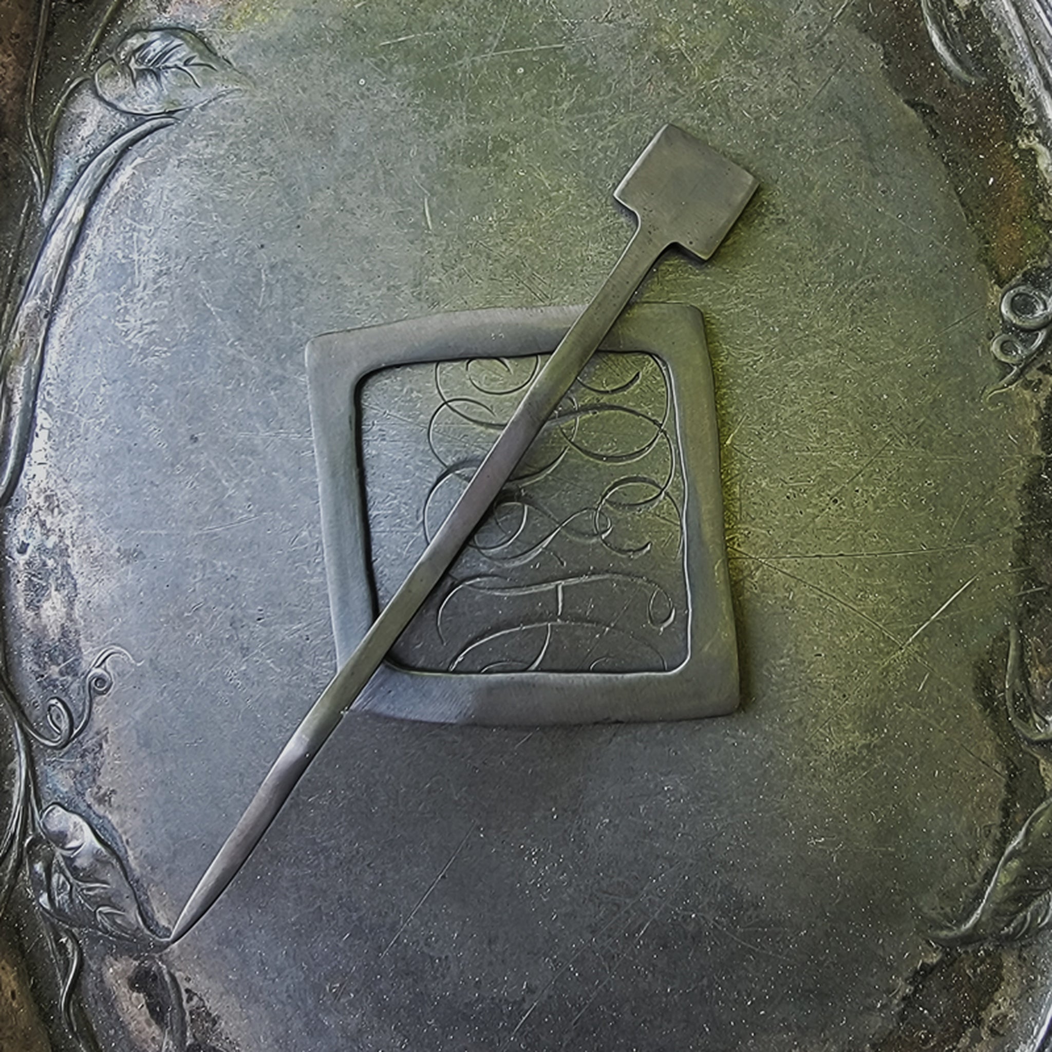 Mid Century Modern Square Shawl Pin Black