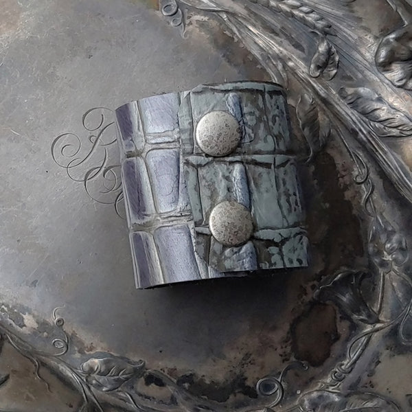 Silver Intaglio Leather Shawl Cuff
