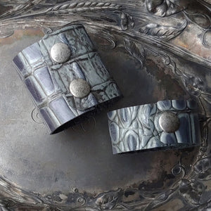 Silver Intaglio Leather Shawl Cuff