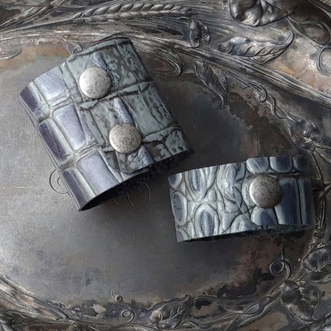 Silver Intaglio Leather Shawl Cuff